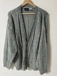 グレー リブ編み ボタン付きカーディガン