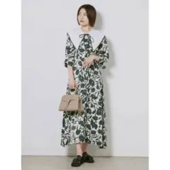 【snidel スナイデル】ビッグカラープリントワンピース グリーン