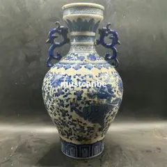 汝窯天青釉双龍瓶 景徳鎮 陶磁器 装飾品 現代工芸品 美術品 置物