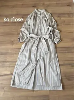 【美品】so close ストライプシャツワンピース　ベルト　リボン　ディノス