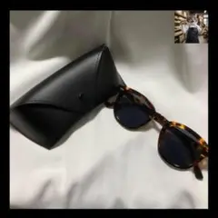 サングラス　black×amber琥珀柄　ウェリントン　ケース付　UV400