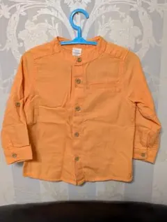 オレンジ コットン 100% 長袖 シャツ 74-80CM 、9-12ヶ月