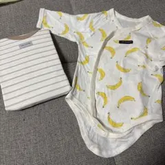 バナナ柄ロンパースとストライプトップスセット