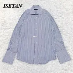 【美品】 ISETAN MEN'S 長袖シャツ ネイビー ストライプのサムネイル