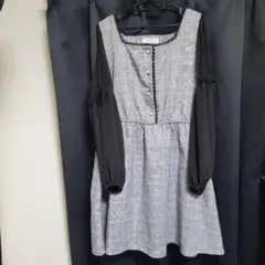 チェック柄長袖ひざ丈ワンピース 4L