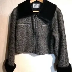 コート　ジャケット 　ブルゾンアウター　ショート　黒とグレー　 ツイード