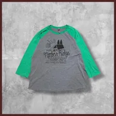 US古着 NEXT LEVEL 両面プリント ラグランT グレー×グリーン L