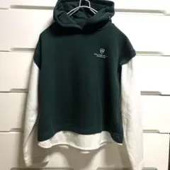 キッズ長袖重ね着風パーカー グリーン　150cm