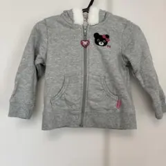 【美品】DOUBLE.B クマ刺繍ファー付きグレーパーカー　サイズ90