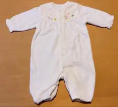 ミキハウス 50-70 ツーウェイオール 動物 刺繍　白 オフホワイト パイル