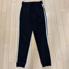 レディース長ズボン　黒 サイドストライプ ロングパンツ M