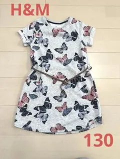 H&M L.O.G.G. :ベルト付き蝶プリント 半袖ワンピース 130