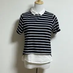 E hyphen world gallery 紺色ボーダー 重ね着風 Freeのサムネイル