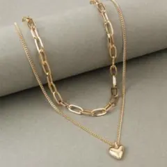 ダブルレイヤーハートネックレス ゴールド ハート型ネックレス ネックレス ハート