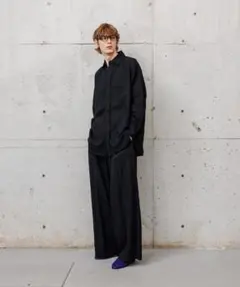 MB 尾州・近江晒加工Super120's ウール ハイウエストワイドスラックス