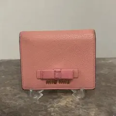 MIUMIU レザー ピンク リボン レディース 2つ折り財布 - メルカリ