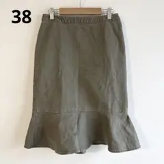 6091ロペピクニック【美品】膝丈マーメイドスカート　タイトスカート　カーキ