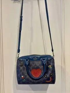 COACH 刺繍デザイン ショルダーバッグ ネイビー