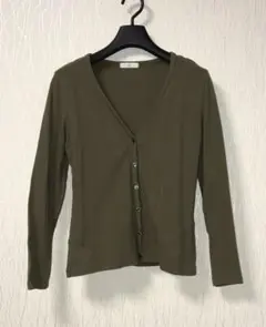 カーディガン 長袖 Vネック カーキ