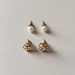ピアス 2個セット パール ゴールド フラワーデザイン