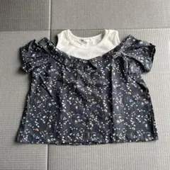 花柄フリル袖ブラウス 120サイズ ネイビー