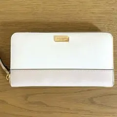 極美品　ケイトスペード 長財布 バイカラー 白 ベージュ ラウンドファスナー