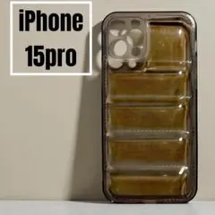 iPhone15pro ダウンジャケットケース クリアブラウン 耐衝撃 おしゃれ