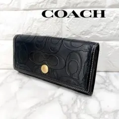 COACH コーチ 長財布 シグネチャー レザー ブラック ゴールド金具