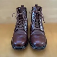 ブラウンレザー レースアップブーツ／Yosuke