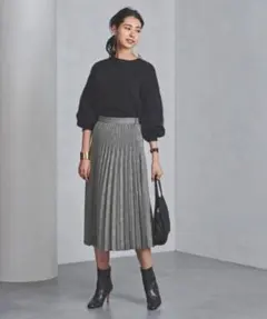 美品 ユナイテッドアローズ グレンチェック柄ミモレ丈プリーツスカート 34