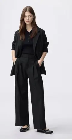 GU タックワイドパンツ　ブラック　Lサイズ