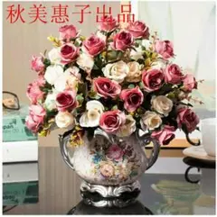 ローズ 鉢花 鉢植え 造花 花瓶付き 人工観葉植物 枯れない花 手作りフラワ3