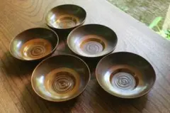 保管のみ！風情ある糸目木地のお皿5点（検茶道具菓子皿讃岐彫り