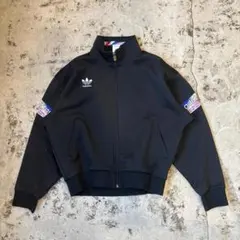 80s adidas トラックトップ ジャージ 黒 トレフォイル 古着 デサント