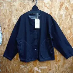 新品ストレッチデニムノーカラーワイドジャケット