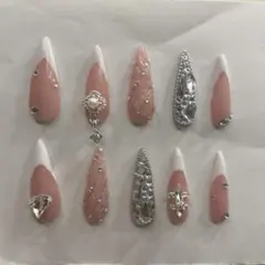 (最終値下げ）ロングネイルチップ ギャル 清楚 フレンチ キラキラ キルティング