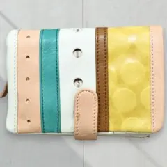 美品★ペルケ・二つ折り財布◆マルチカラー・型押しドット・パンチングのサムネイル