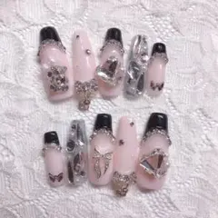 現品ネイルチップ　ピンク　黒　個性派　平成女児　量産型　地雷