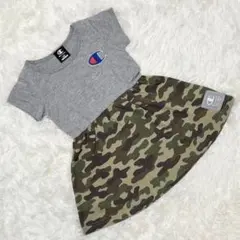 『チャンピオン』(100) 切り替え半袖ワンピース 迷彩 カモフラ ミニ丈