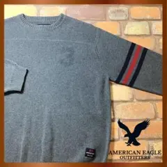 ME8-630【US古着 AMERICAN EAGLE】袖ライン セーター★灰色