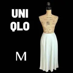 美品✨【UNIQLO】シフォンプリーツロングスカート　ウエストゴム　グリーン　M