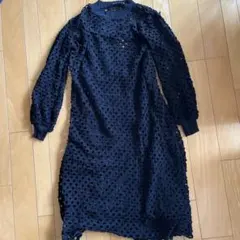 ZARA ネイビー レース編み ワンピース L