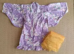 紫色花柄浴衣とオレンジ帯