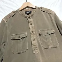 RRL ARMY SHIRTS 鹿の子 ヘンリーネックシャツ カーキ Mのサムネイル