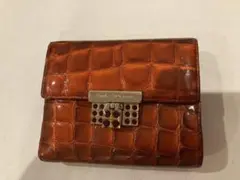 Pinky&Dianneオレンジレザー 二つ折り財布 クロコダイル型押し