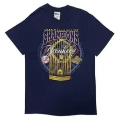 USA製 96年製★MLBヤンキース プリント Tシャツ 90s ネイビー M