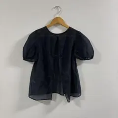 GU シースルーブラックトップス 半袖 バルーンスリーブ