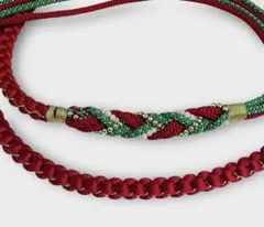 帯締め 飾り付き 振袖用　赤系(ワインレッド) 赤×緑