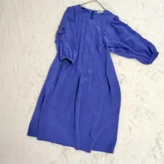 DANA PARIS ワンピース　七分袖　花柄 刺繍 ブルー　L 日本製のサムネイル