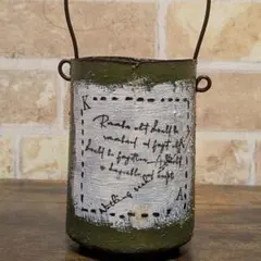 リメ缶　カントリーオリーブ　英字デコパージュ